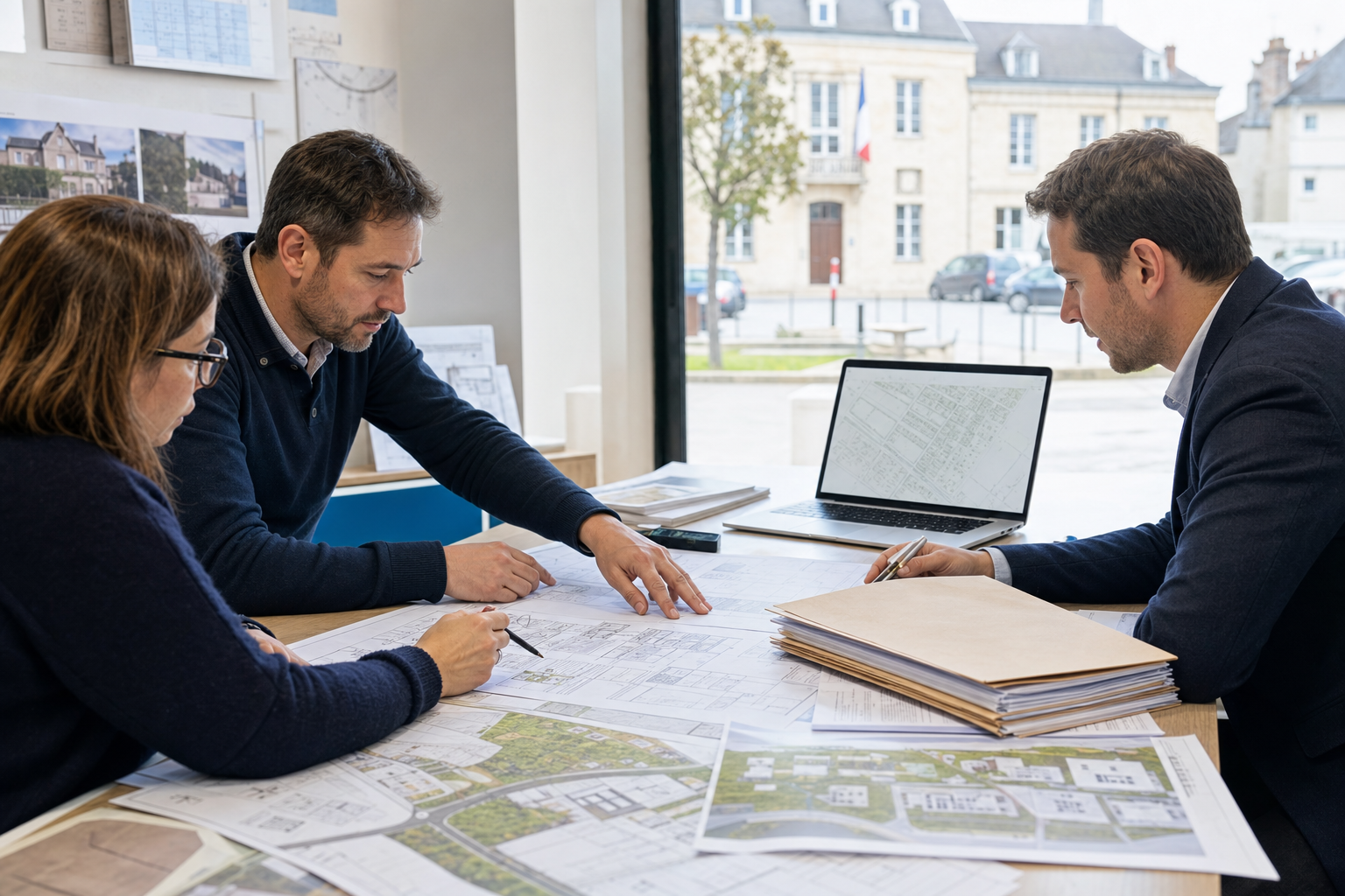 Réunion en mairie autour d’un dossier de permis de construire et de plans d’urbanisme