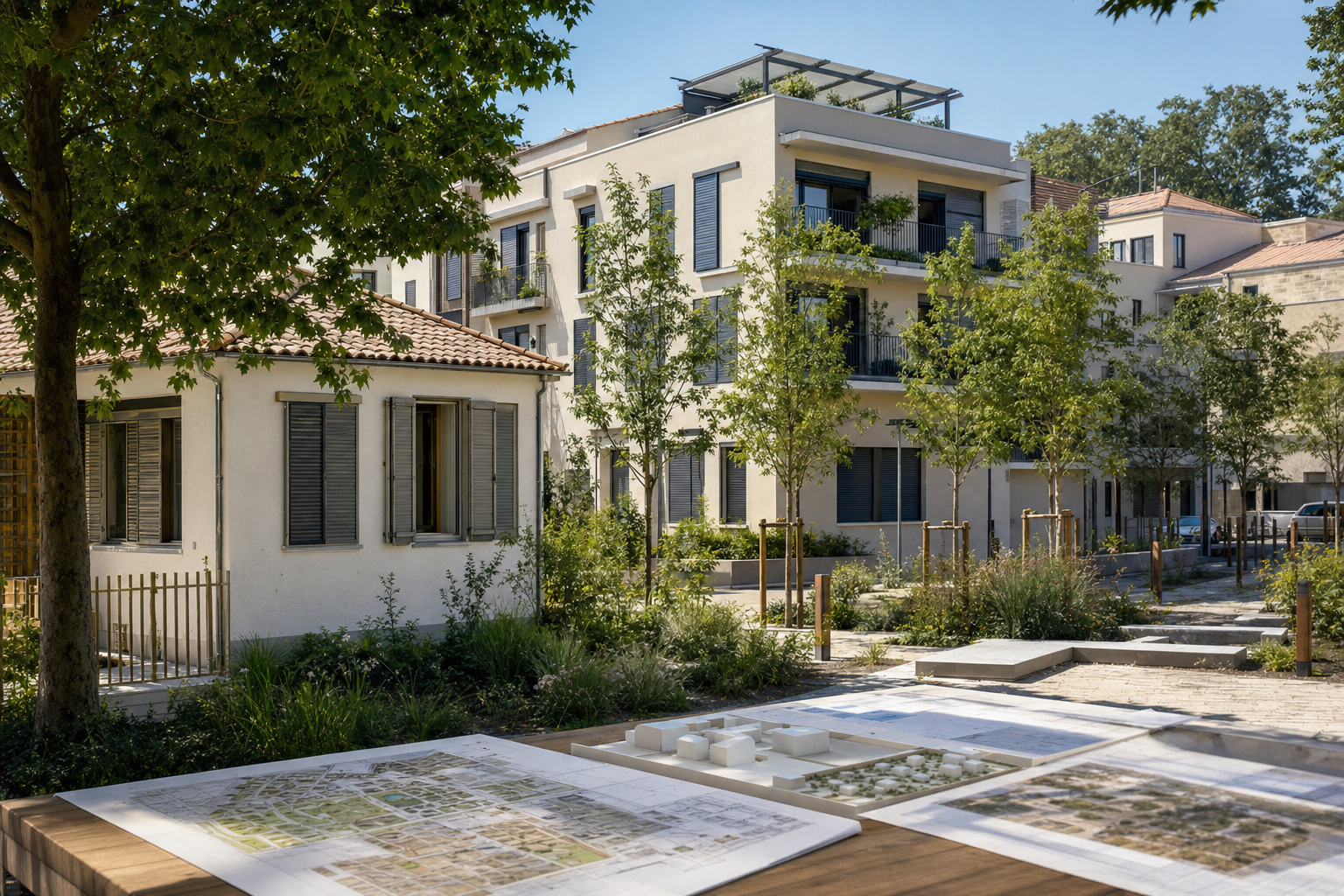 Logements français adaptés aux canicules avec végétalisation, volets et plans d’urbanisme
