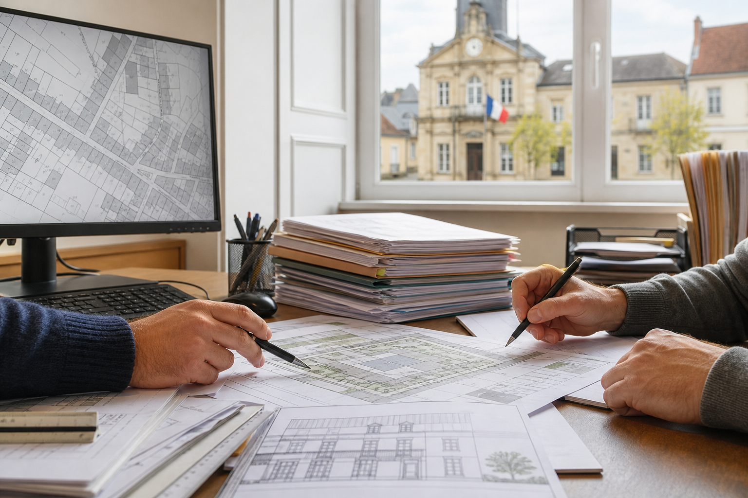 Dossiers de permis de construire et plans d’urbanisme examinés en mairie pour la simplification de la vie économique