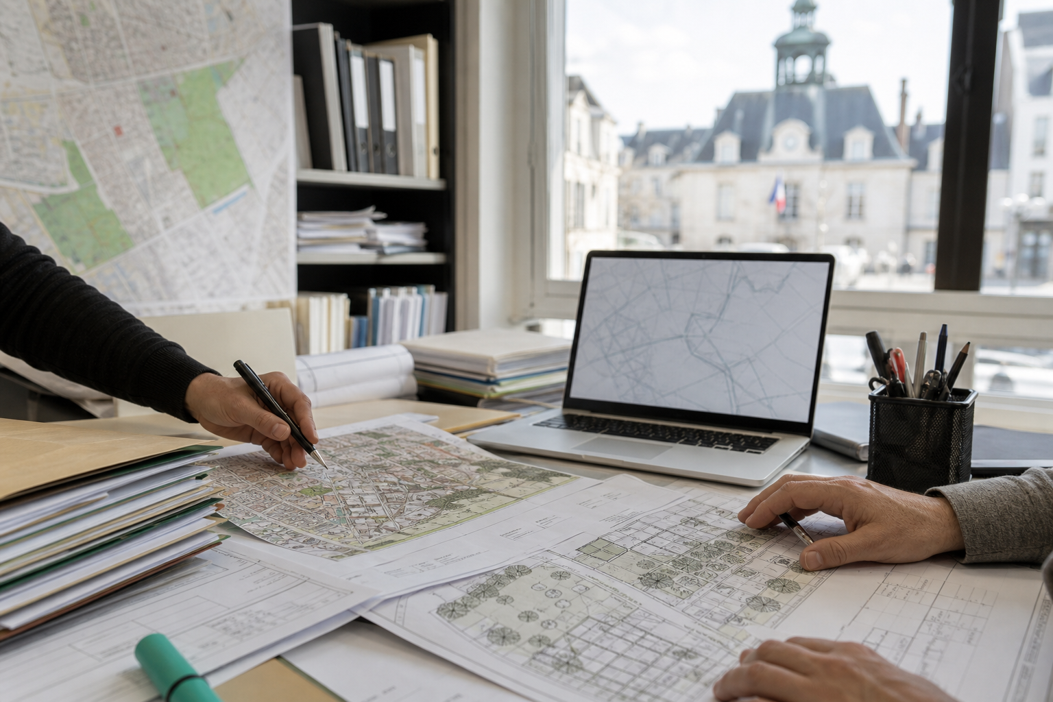 Dossiers de permis et plans d urbanisme dans un bureau municipal francais