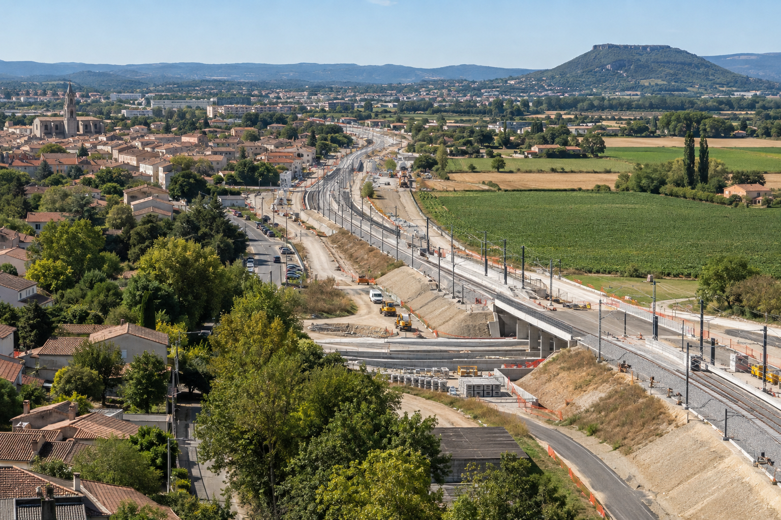 Grand projet ferroviaire entre ville française et terres agricoles dans le cadre du ZAN